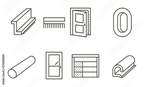 Door and window icons on olive background with building materials