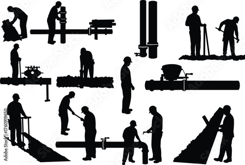Plumbing Pipe Installation Worker Construction Tools Equipment Labor Digging Assembling Inspecting Fitting Valve Mixer Structure Engineering Architecture Project Process