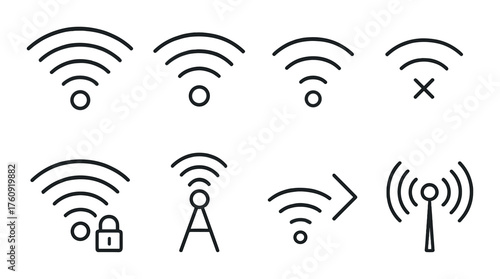 Wireless connectivity icons: wifi signal strength, security, and network indicators