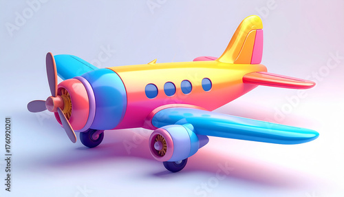 A model of a yellow airplane with a red propeller.
3