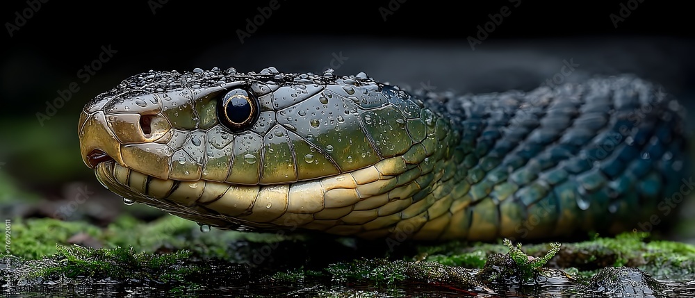 Fototapeta premium A snake with a wet face and a wet tail