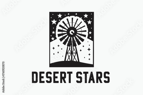 Black desert logo with the wind mill, ground and stars visible clearly above