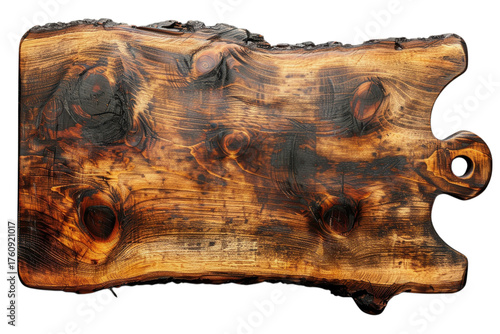 Rustic wooden cutting board isolated on transparent background