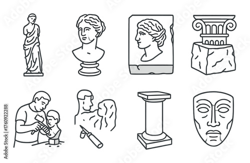 Collection of iconic classical sculptures and architectural elements