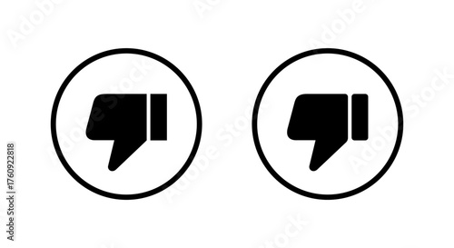 Thumb down icon in circular outline. Dislike hand gesture symbol