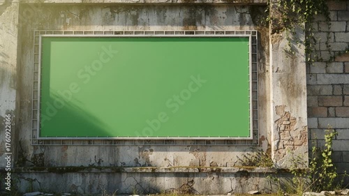 Green Screen Billboard on Rustic Concrete Wall with Shadow Play