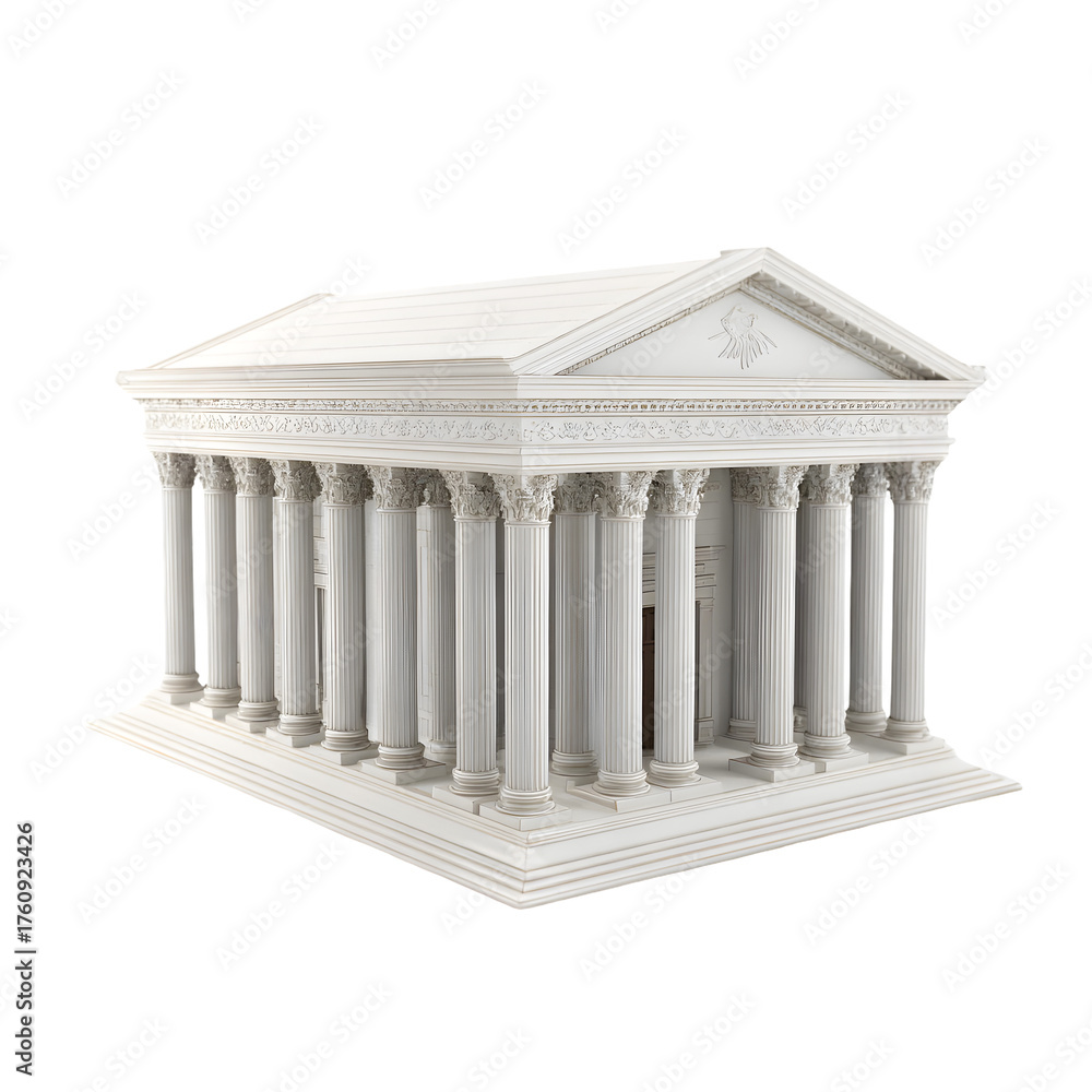 Obraz premium Ancient greek temple model with doric columns and pediment isolated on transparent background