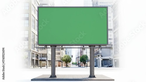 Large Green Screen Billboard in Modern City Setting with Zooming Background