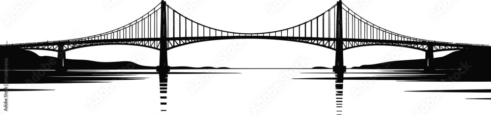 Fototapeta premium Confederation Bridge is one of the most famous bridges in Canada, black and white, white background, vector Silhouette 