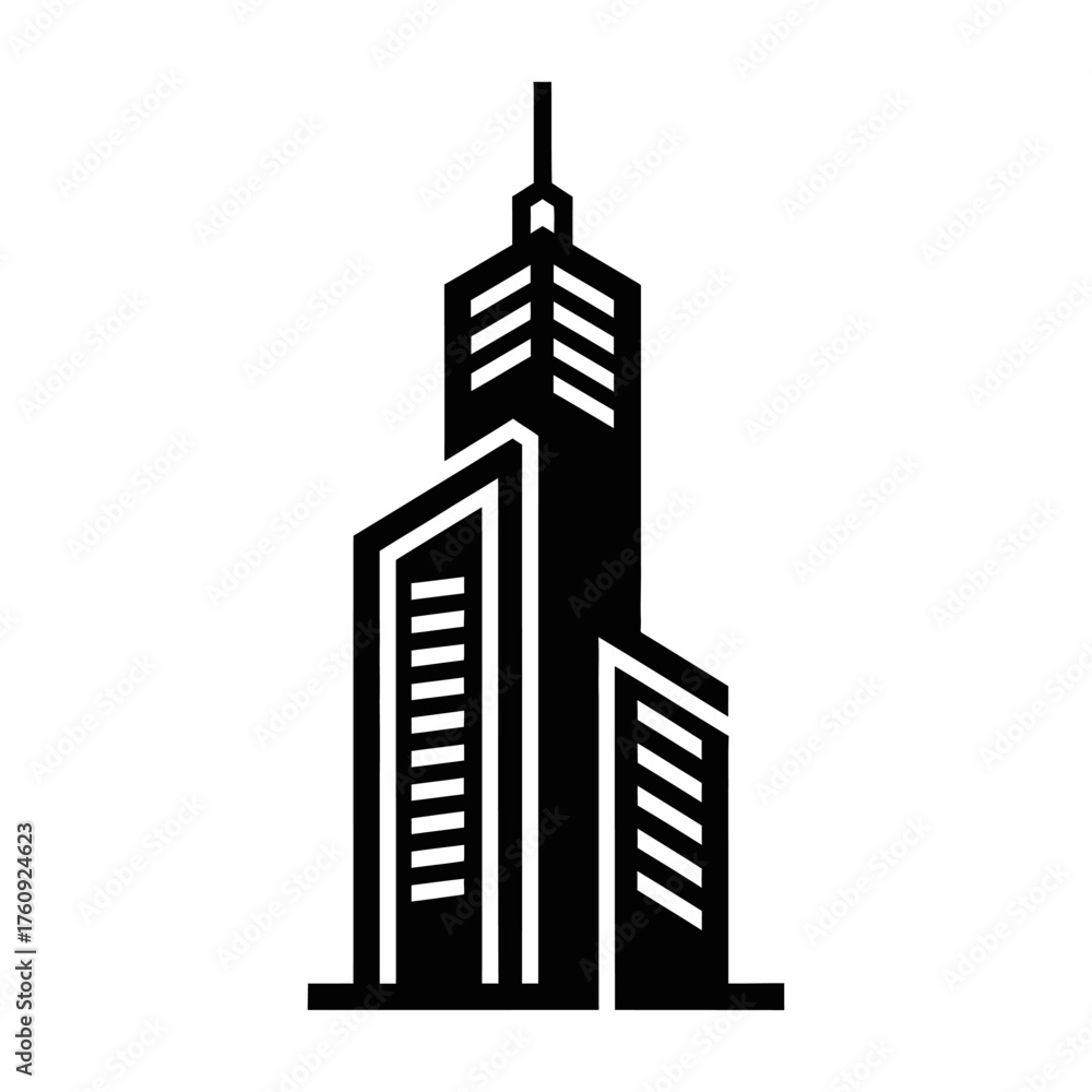 Obraz premium Abstract Black Skyscraper Architecture Glyph with White Window Lines