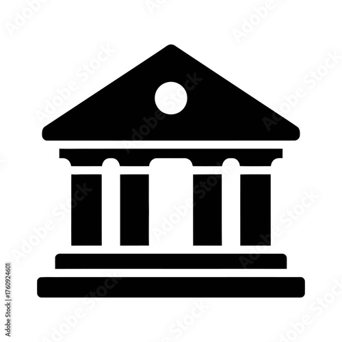 Minimalist Black Building Icon with Columns and Triangular Roof Structure