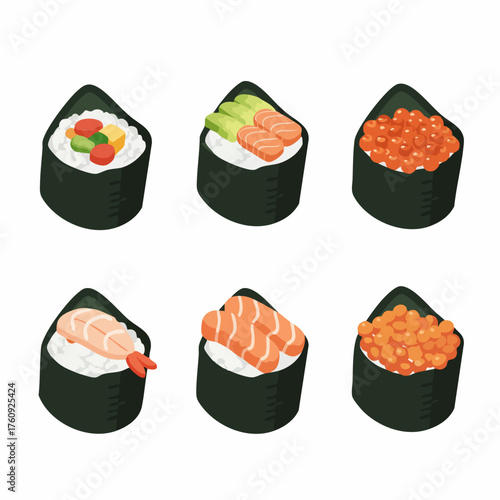 Flat Style Delicious Sushi Roll Asian Cuisine Traditional Japanese Food