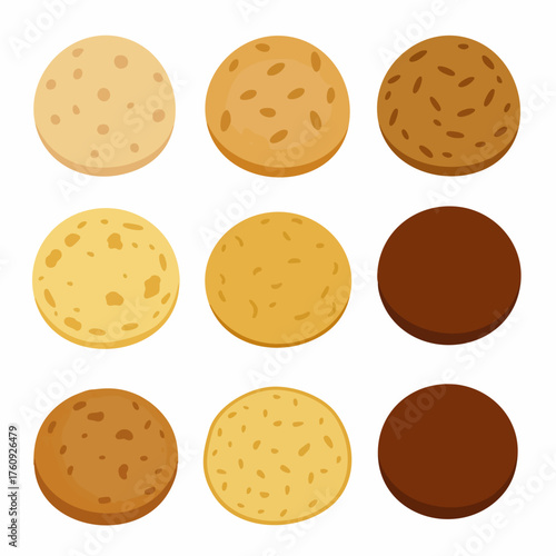 Flat Style Different Shades Cookie Delicious Baked Dessert Food Set
