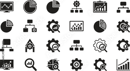 Business analytics and data visualization vector icons for business presentations
