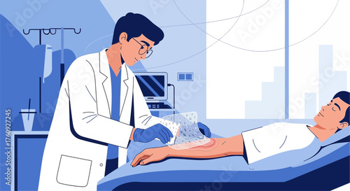 Medical Professional Applying Advanced Wound Dressing to Patient in Hospital Setting