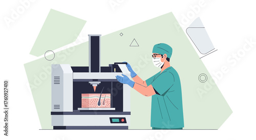 Medical professional using advanced skin printing technology for regenerative medicine or cosmetic