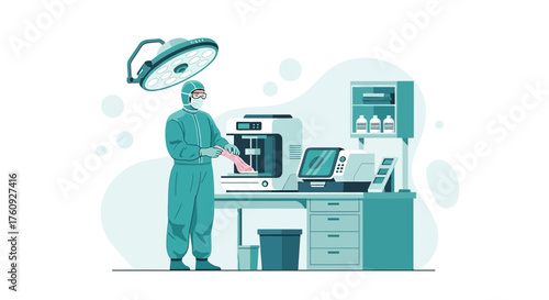 Medical Professional Using 3D Printer in a Sterile Laboratory for Advanced Research