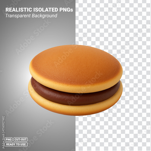 Fluffy Dorayaki Pancake Sandwich with Red Bean Filling Transparent PNG file ready to be used.
