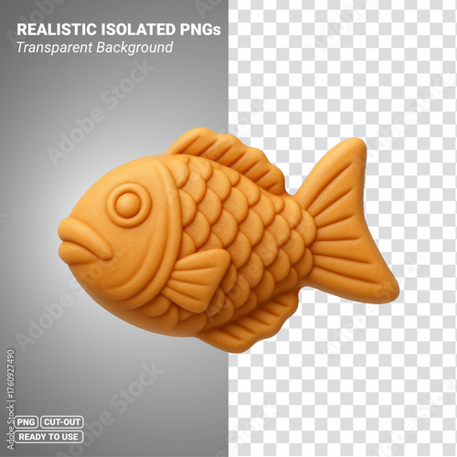 Taiyaki Fish Shaped Waffle Golden Japanese Street Snack Transparent PNG file ready to be used.