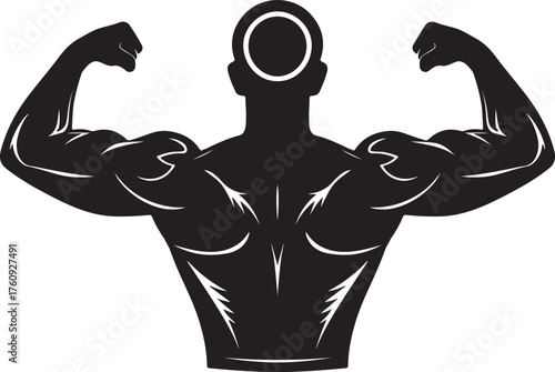 Silhouette of Strength and Power: A bold silhouette of a muscular individual showcases defined physique and unwavering power, embodying dedication and the pursuit of physical excellence.