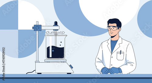 Scientist conducting an experiment with a mixer, emphasizing innovation and scientific exploration