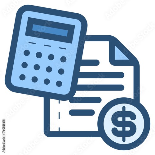 accounting with calculator file and dollar coin icon