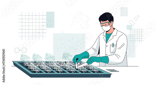 Scientist working with samples in laboratory illustration showcasing medical research