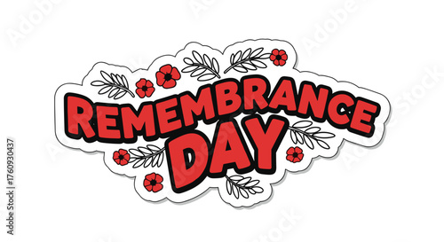 Remembrance Day themed decorative sticker with poppy flowers  