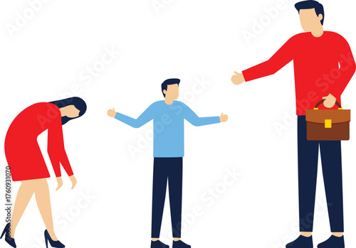 Business people lay the blame at someone. Concept business vector, Blame, Slander, Responsibility.

