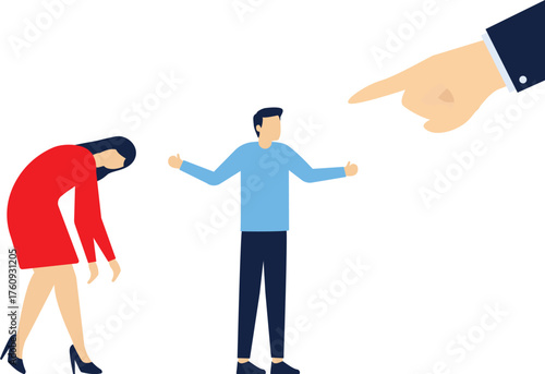 Business people lay the blame at someone. Concept business vector, Blame, Slander, Responsibility.

