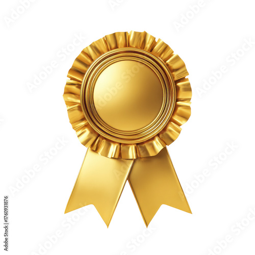 Gold award rosette with ribbon