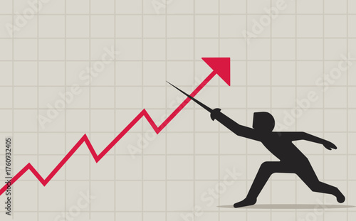 Up arrow sword fighting, finacial market conflict llustration