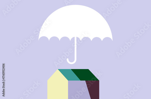 Umbrella protecting house, home protection illustration