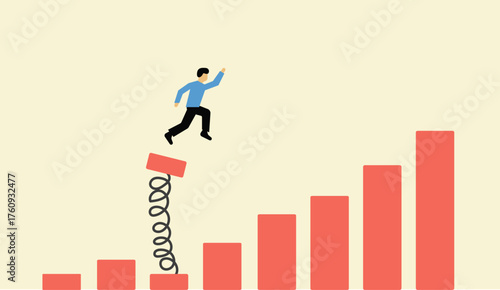 Person jumping to reach final destination, strategic decision to reach success illustration