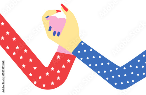 Two hand with nail polish holding each other, beauty strength illustration