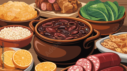 An assortment of different dishes and ingredients beautifully arranged.