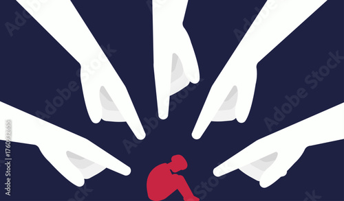 Pointing finger to person, bullying social issue illustration	