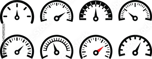 Black Speedometer Set with Transparent Background, Gauge Collection, Measurement Dials