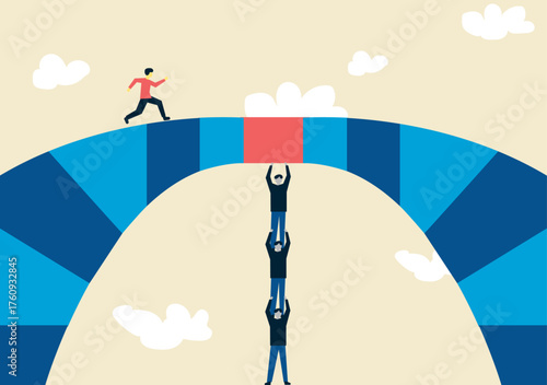 Team working together to help and create bridge for team member, teamwork illustration