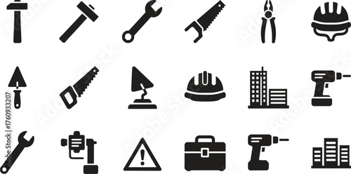 Construction and building industry tool icon collection vector illustration