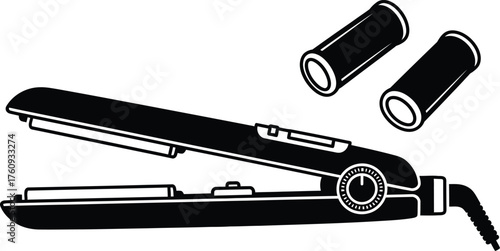 Black Hair Straightener with Curler Accessories on a Transparent Background