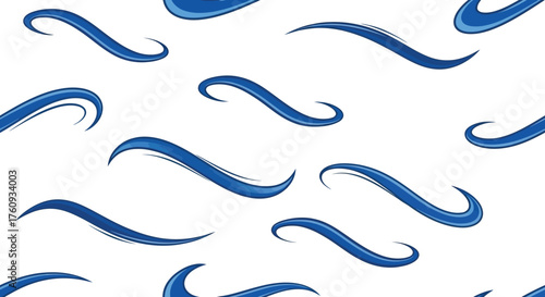 Blue Water Waves Lines Collection on White Background Curve Design Elements