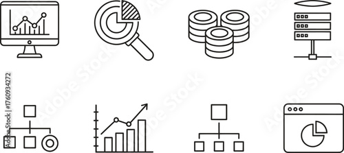 Data Analysis and Business Intelligence Icons Set Modern Line Style