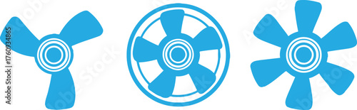 Collection of Three Blue Fan Icons with Various Blade Configurations on White