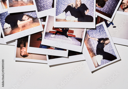 Mockup of collection of blank wide polaroids scattered
