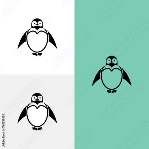 Stylized Penguin Logo with Heart-Shaped Body