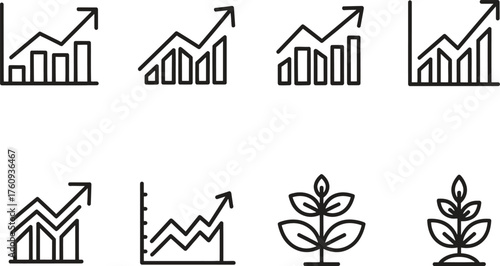 Growth charts and plants symbolising growth business and the environment