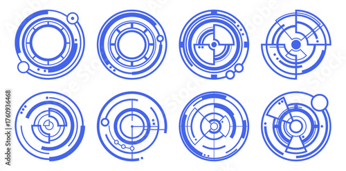 Vector art of collection of blue target crosshairs with futuristic design