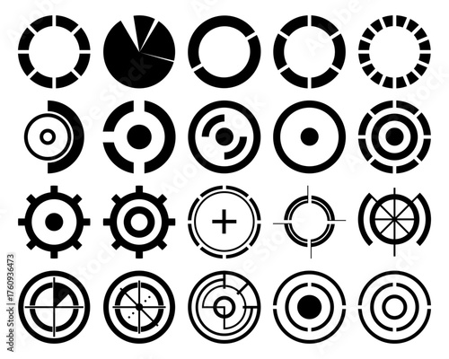 Vector art of collection of diverse black and white target crosshairs