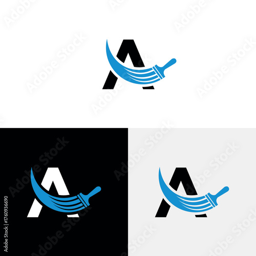 Creative Letter A and Paint Brush Logo Concept